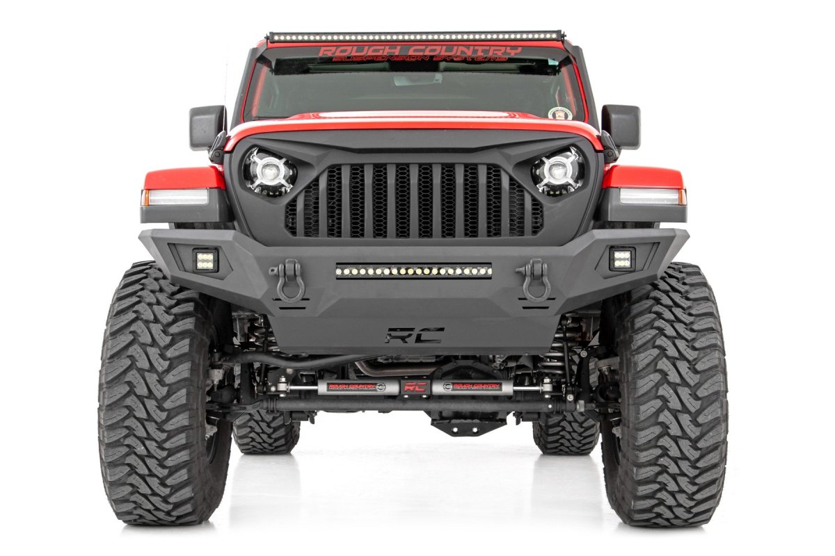Jeep Wrangler Front Bumper - Rough Country - Full Width High Clearance with Skid Plate - '07-'23